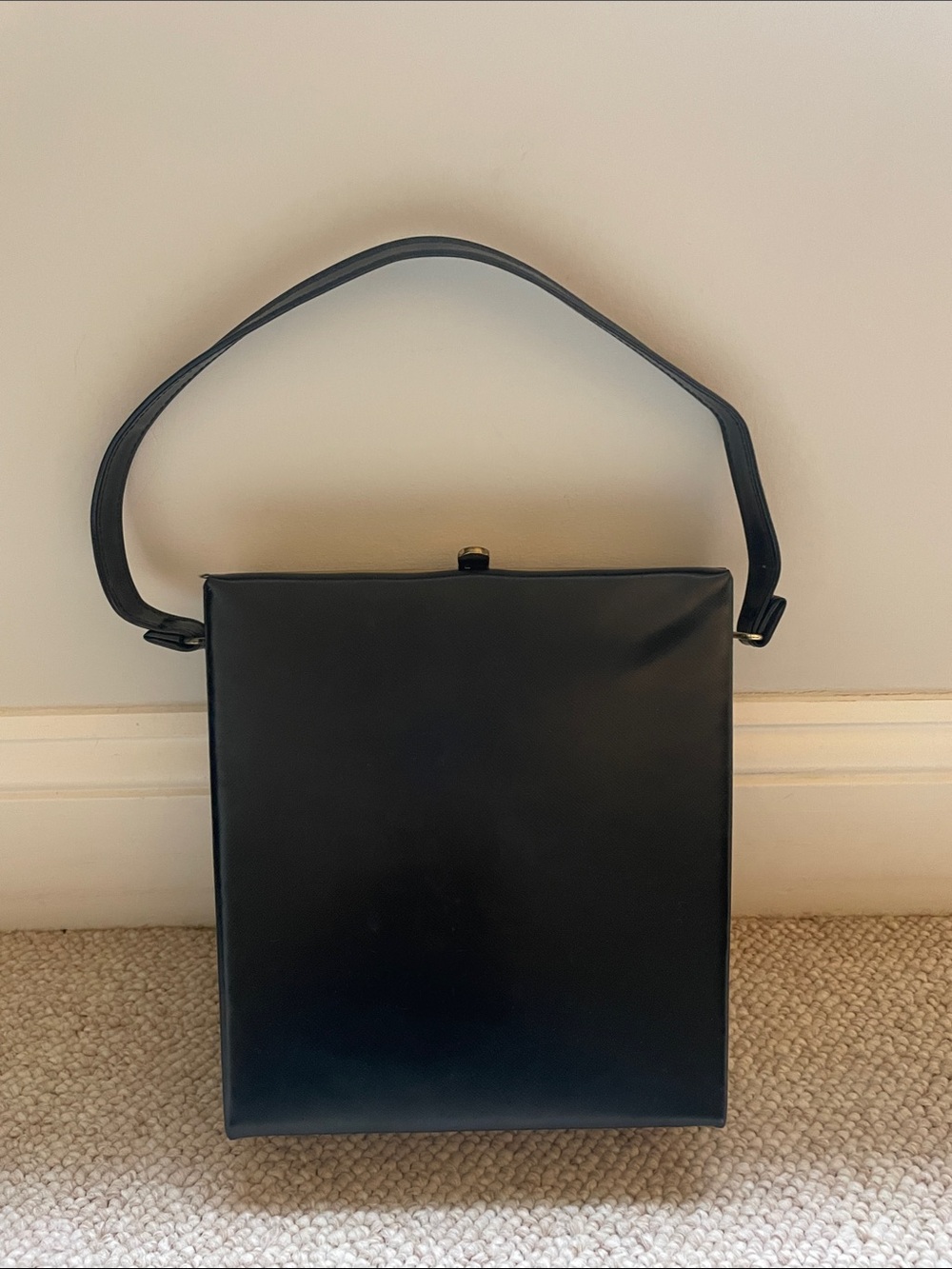 Vintage 1960s Structured Black Box Handbag